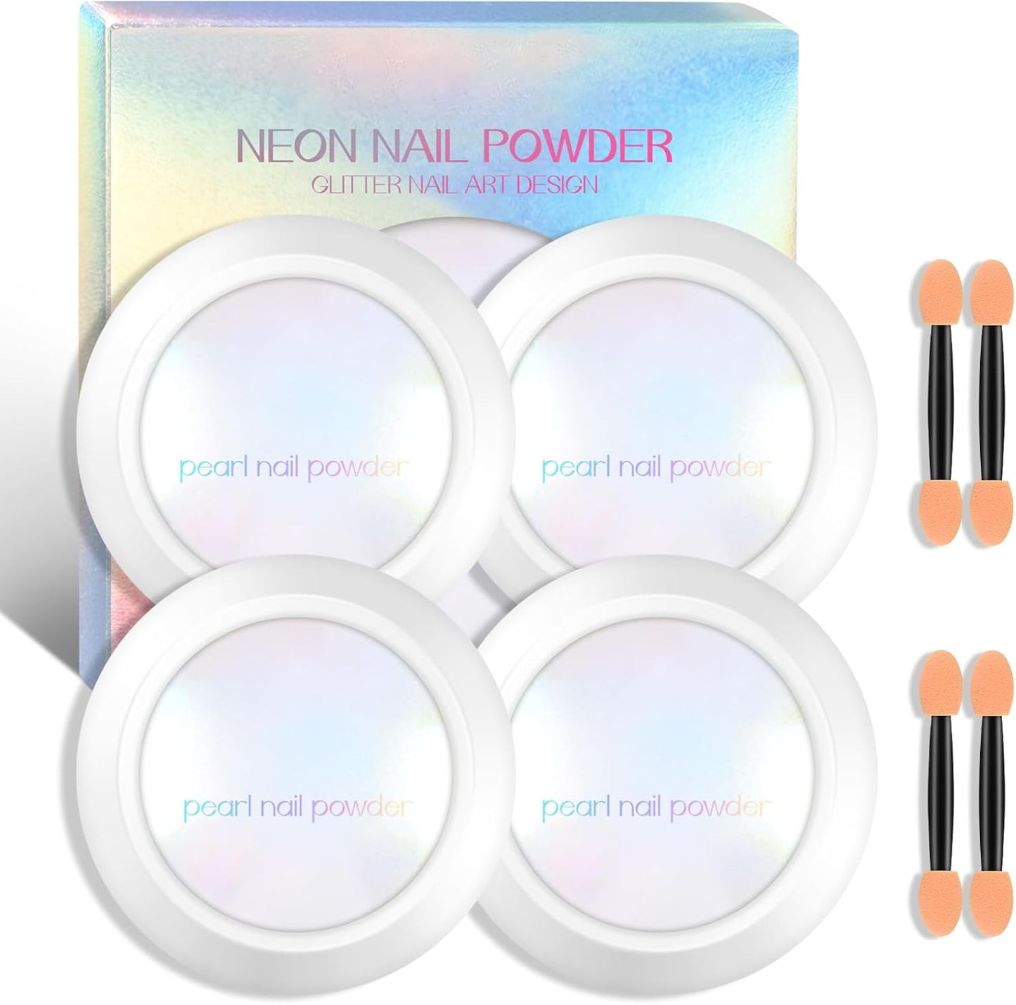 Ownest 4 Pcs Neon Chrome Nail Powder, Unicorn Chrome Nails Glitter Pigment, Aurora Iridescent Powder Pigment for Nails, Opal Pearl Mica Powders, Chameleon Pearl Manicure Pigment