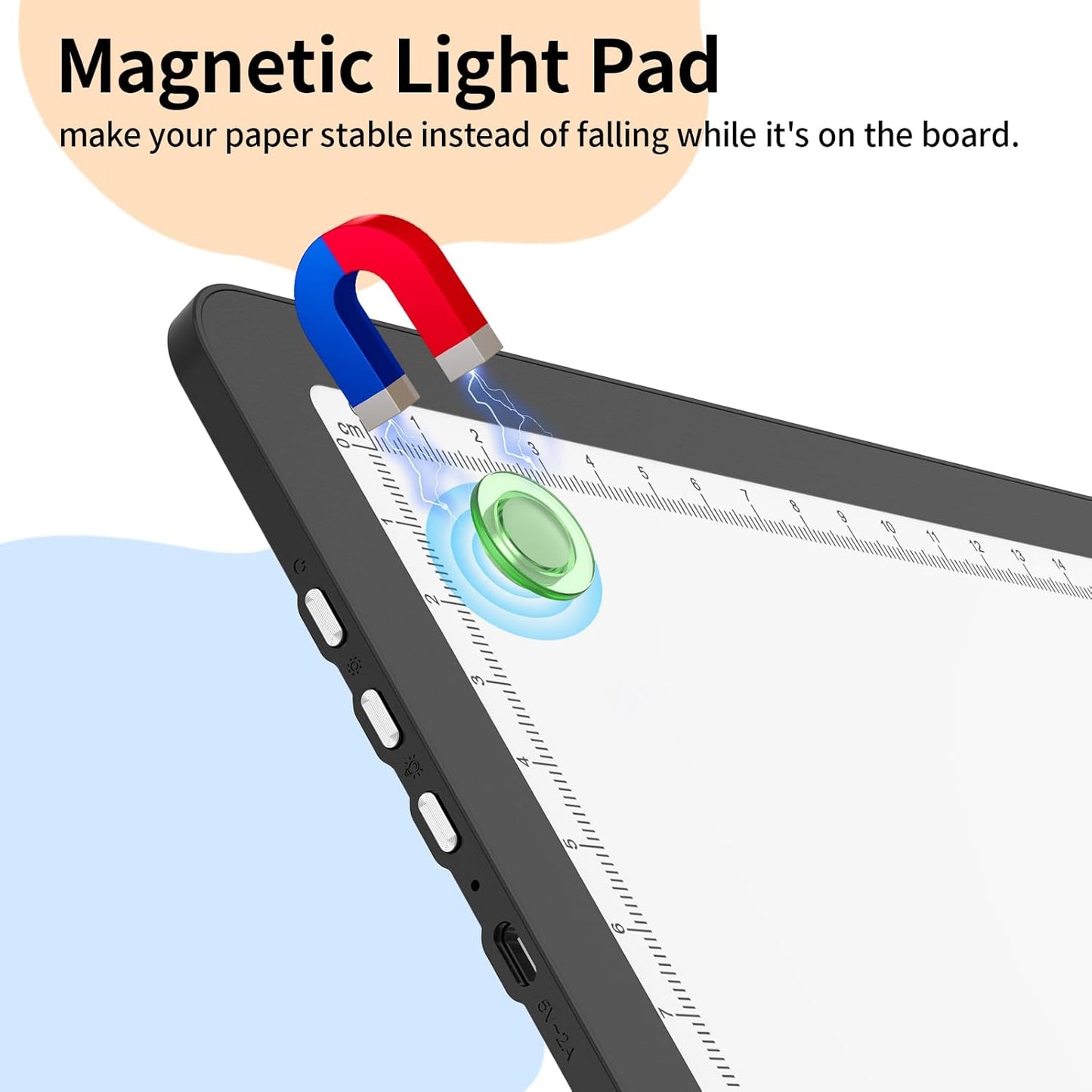 Elice Magnetic A4 Light Board with Bag for Diamond Painting, Tracing LED Light Box with Side Buttons, Super Bright Diamond Art Light Pad, Light Table for Drawing, Sketching, Weeding Vinyl - Black