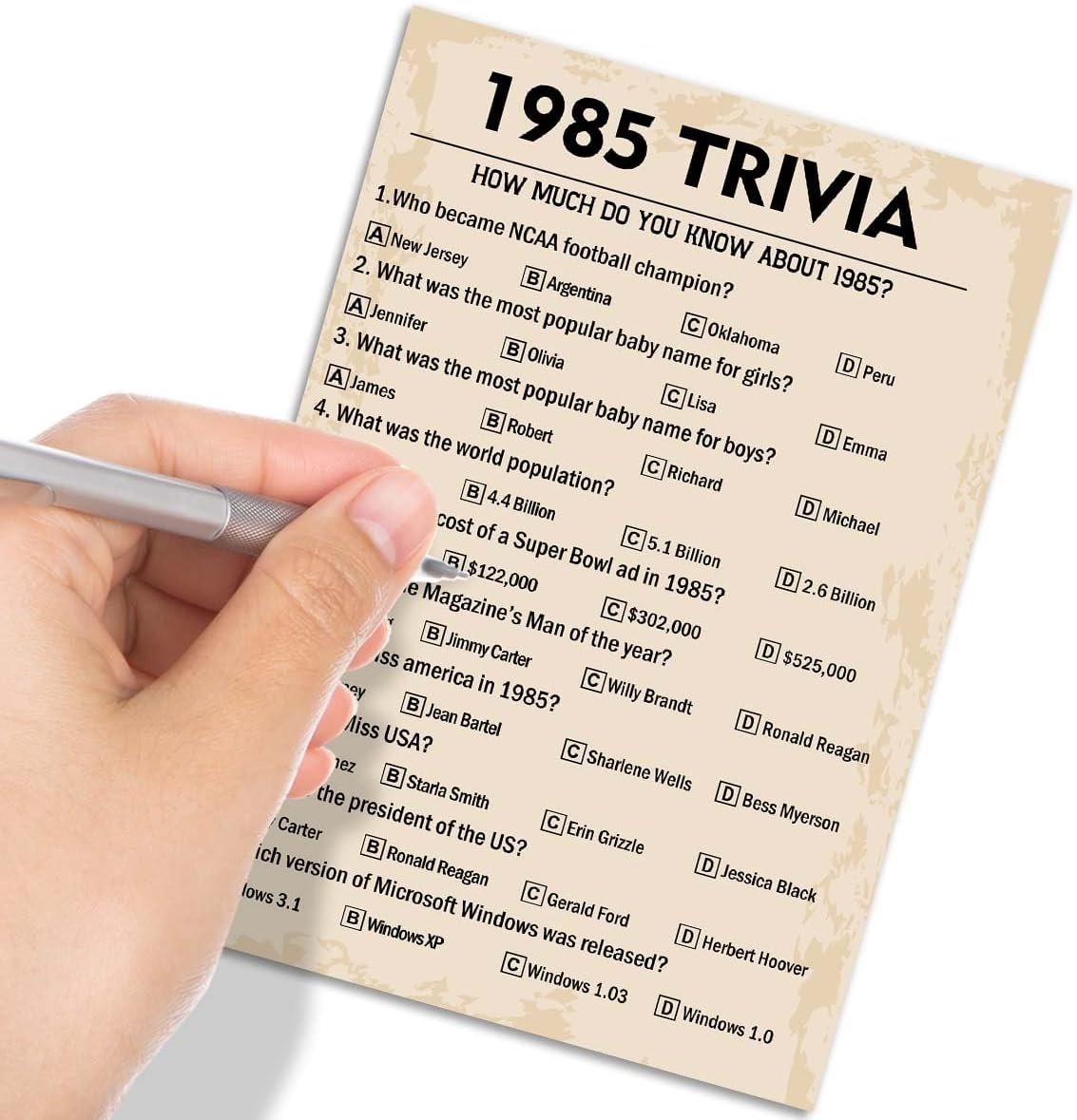40th Birthday Party Games, 1985 Trivia Games, Birthday Party Supplies for Adults, Fun 1985s Party Game，Pack of 30 Cards