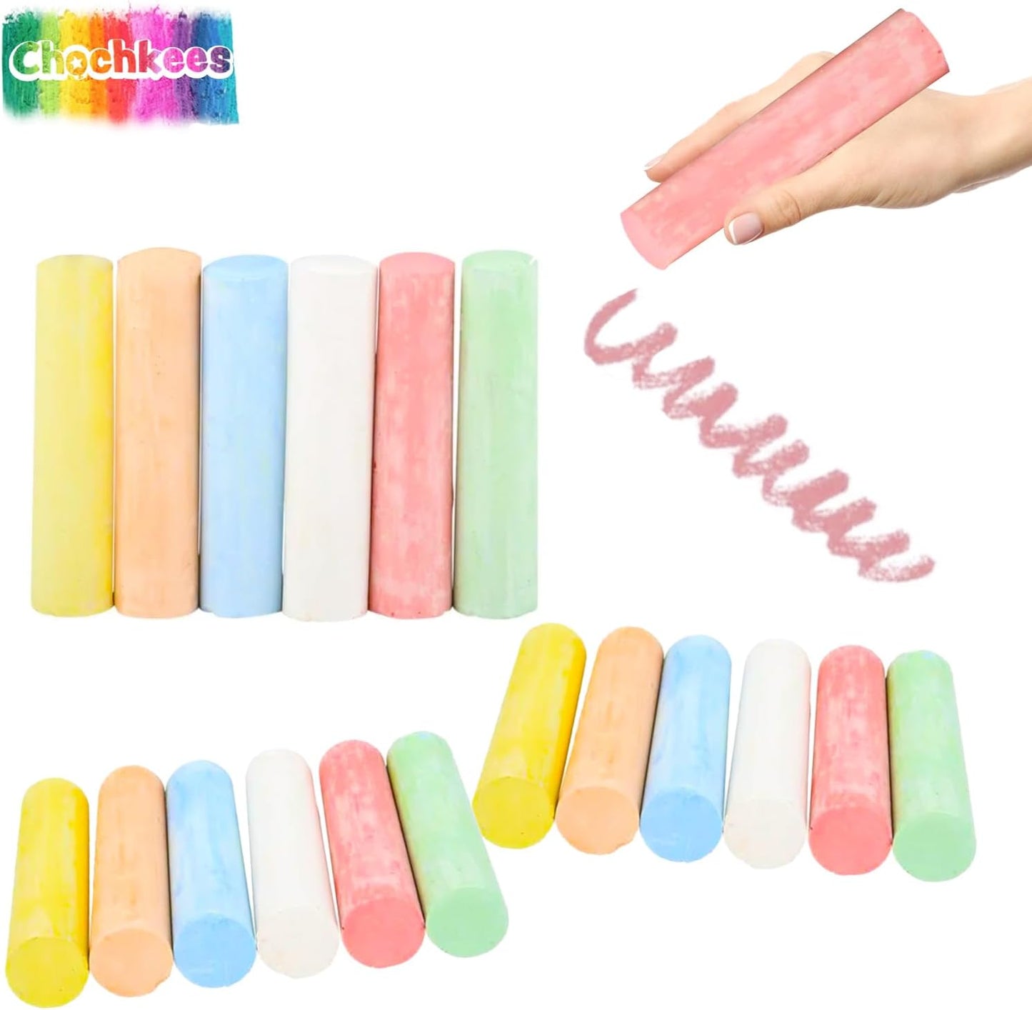 72 Jumbo Sidewalk Chalk, Jumbo chalk great for outdoor art, Sidewalk Chalk for Kids, 6 Assorted Neon Colored Chalk, Perfect For Party Favors, 4" Inches (2-Buckets, 72 Jumbo Chalk Sticks)