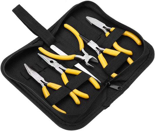 Jewelry Pliers, 5Pcs Professional Jewelry Pliers Tools Kit Includes Round Nose Pliers, Bent Nose Pliers, Needle Nose Pliers, Flat Nose Pliers for Jewelry Beading Repair Making