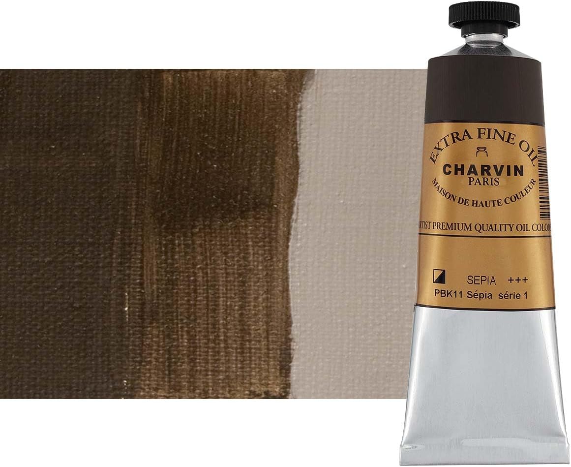 Charvin Extra Fine Oil Paint, Sepia 60 mL - Triple-Milled, Rich Texture, Poppy Oil-Based, Light-Fast, Handmade, Archival Quality