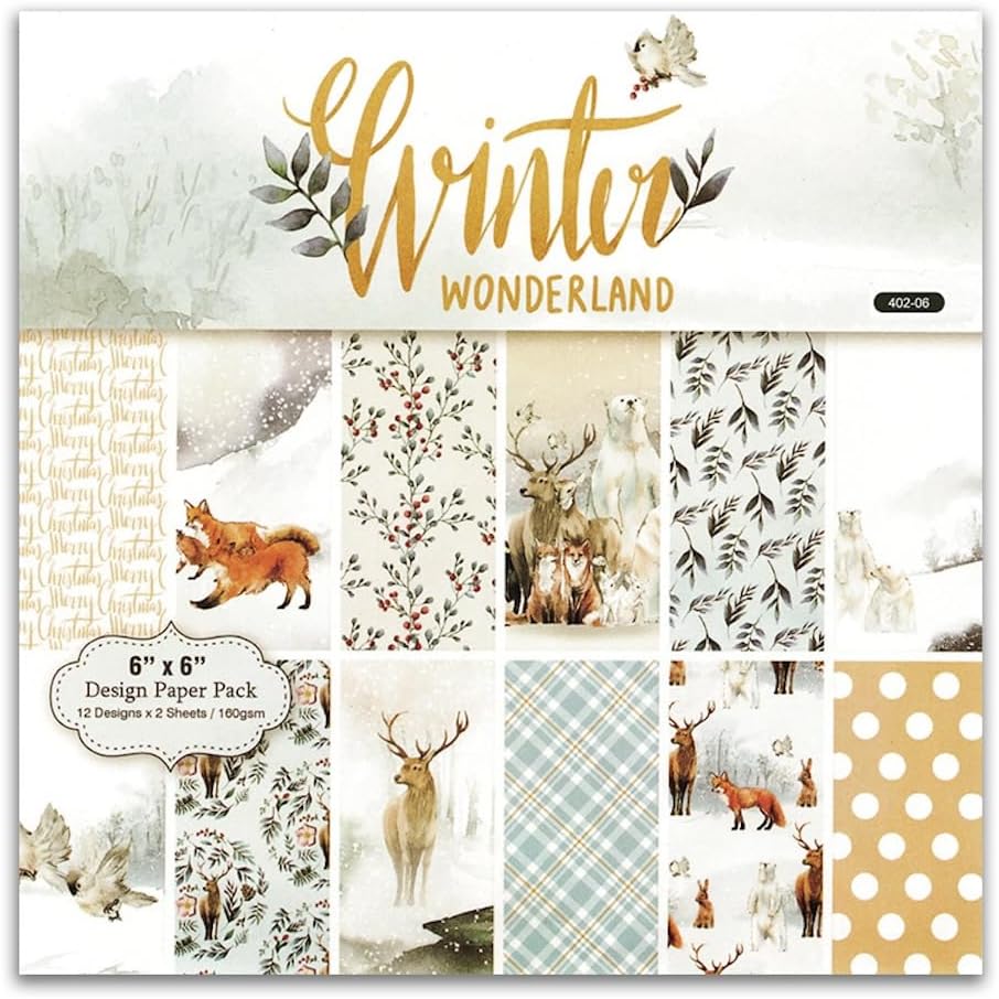 Winter Woodland Scrapbook Paper Pad 6x6 Inch – 24 Sheets (12 Double-Sided Designs) | Deer, Fox, Polar Bear, Plaid & Holiday Pattern Cardstock for Card Making, Scrapbooking & Junk Journals