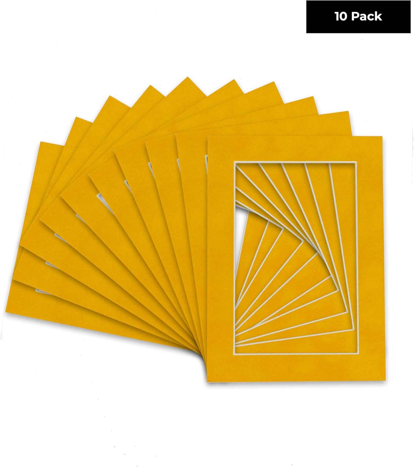 Pack of Ten Acid Free 8.5x11 Mats Bevel Cut for 7x9 Photos - Bright Yellow Precut Matboards With Backing Boards and Self Seal Photo Mat Bags For Pictures, Photos, Framing - 4-ply Thickness