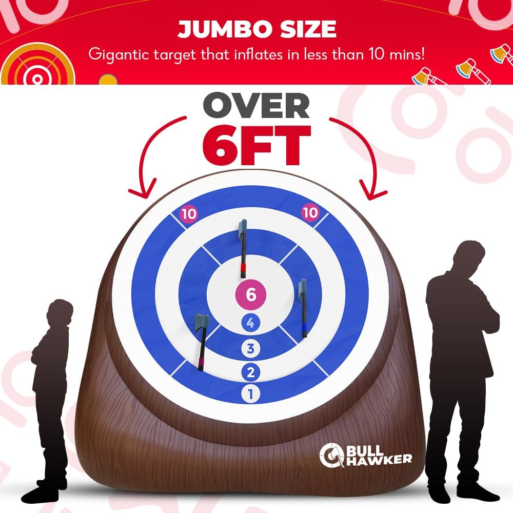 Swooc Games® - Bull Hawker™ | Giant Axe Darts (Over 6ft Tall) w/ 15+ Games | Axe Throwing Game for Backyard w/Air Pump | Outdoor Games for Adults and Family | Carnival Games | Throwing Axe Yard Games