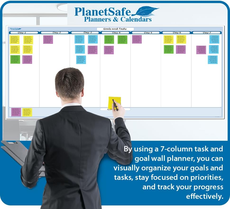 Sky Blue 7-Column Task, Goals & Objective Wall Horizontal Organizer 36" x 75". Complete with Marker