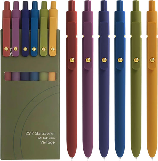 Gel Pens, 6 Pcs 0.5mm Fine Point Smooth Writing Pens Cute Pen, High-End Series Black Ink Pen for Journaling Note Taking, School Office Supplies for Women Men (6 Pcs Gold Vintage)