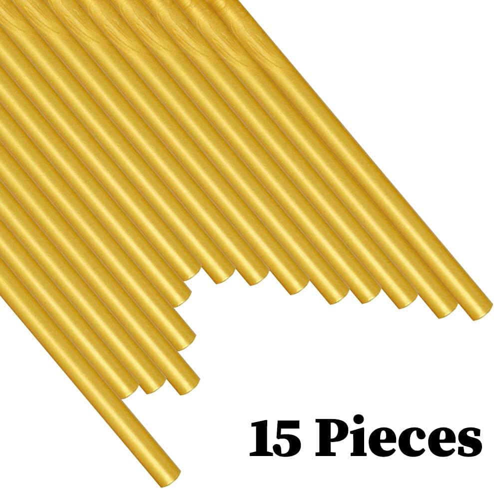 Wax Seal Sticks, Afobby 15 Pieces Glue Gun Sealing Wax Sticks for Wax Seal Stamp, Gold Wax Sealing Sticks for Wedding Invitations, Cards, Envelopes