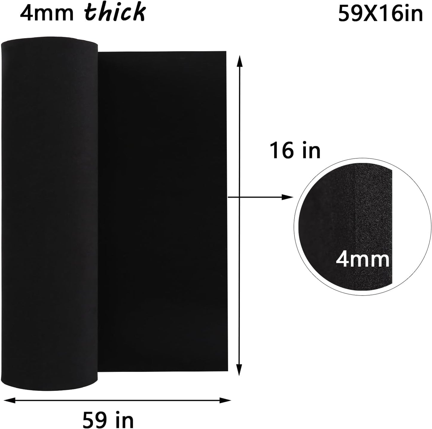 AMZQNART EVA Foam 4mm, Cosplay Foam 16x59 inch Black, High Density 90 kg/m³, for Craft Projects Cosplay Costumes, Fake Weapons, Decorations, Christmas, Easter, Thanksgiving, etc.