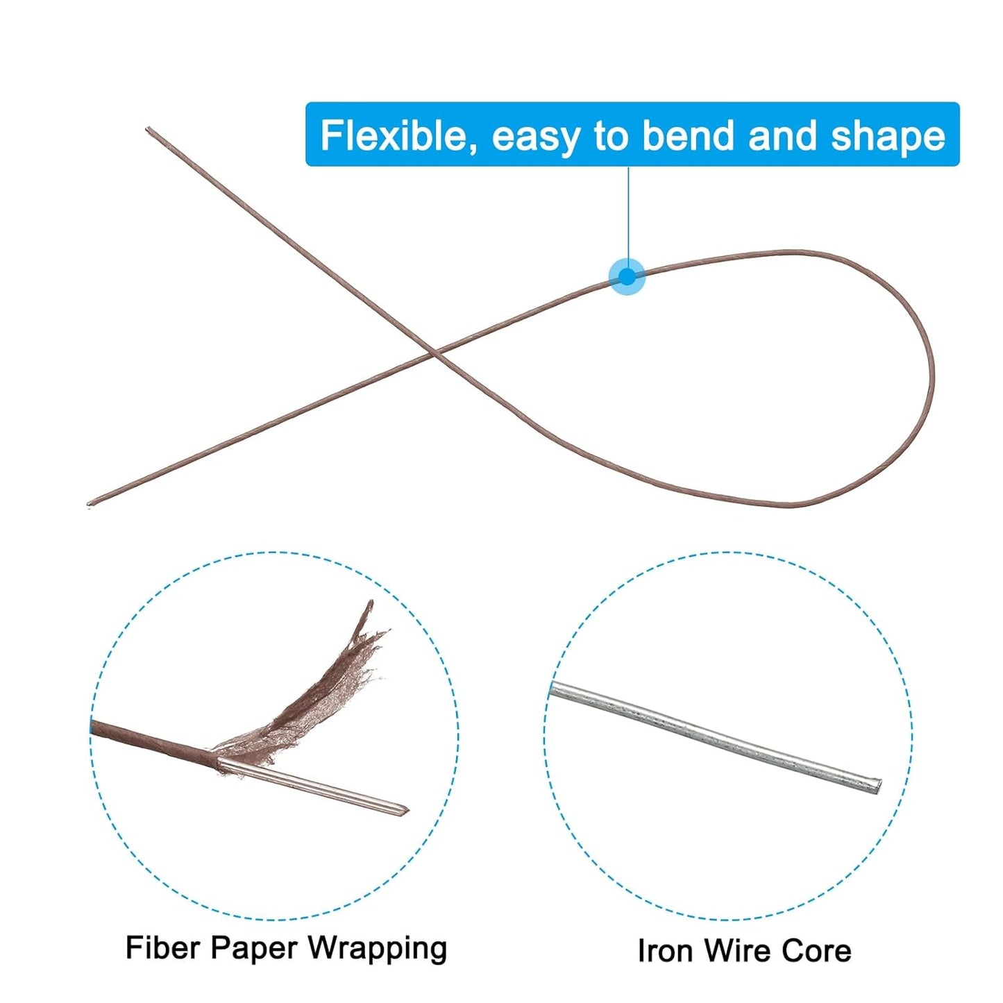 PATIKIL 18 Gauge 16" Floral Stem Wire, 100 Pcs Paper Wrapped Iron Artificial Flower Stem Accessories for DIY Bouquet Stem and Craft Decoration, Brown