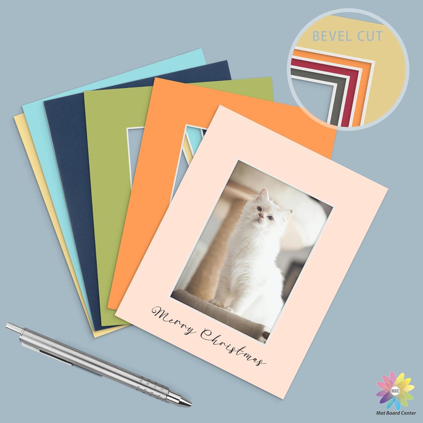 Mat Board Center, Pack of 50, 8x10 for 5x7 Mixed Color Mats - Acid Free, 4-ply Thickness, White Core - for Pictures, Photos, Framing