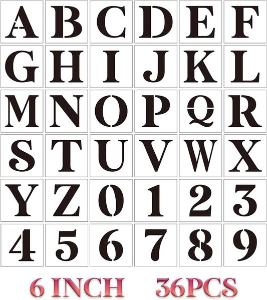 Wooden Letter Stencils - 6 Inch Alphabet & Number Stencils for Painting on Wood, Wall, Door, Porch