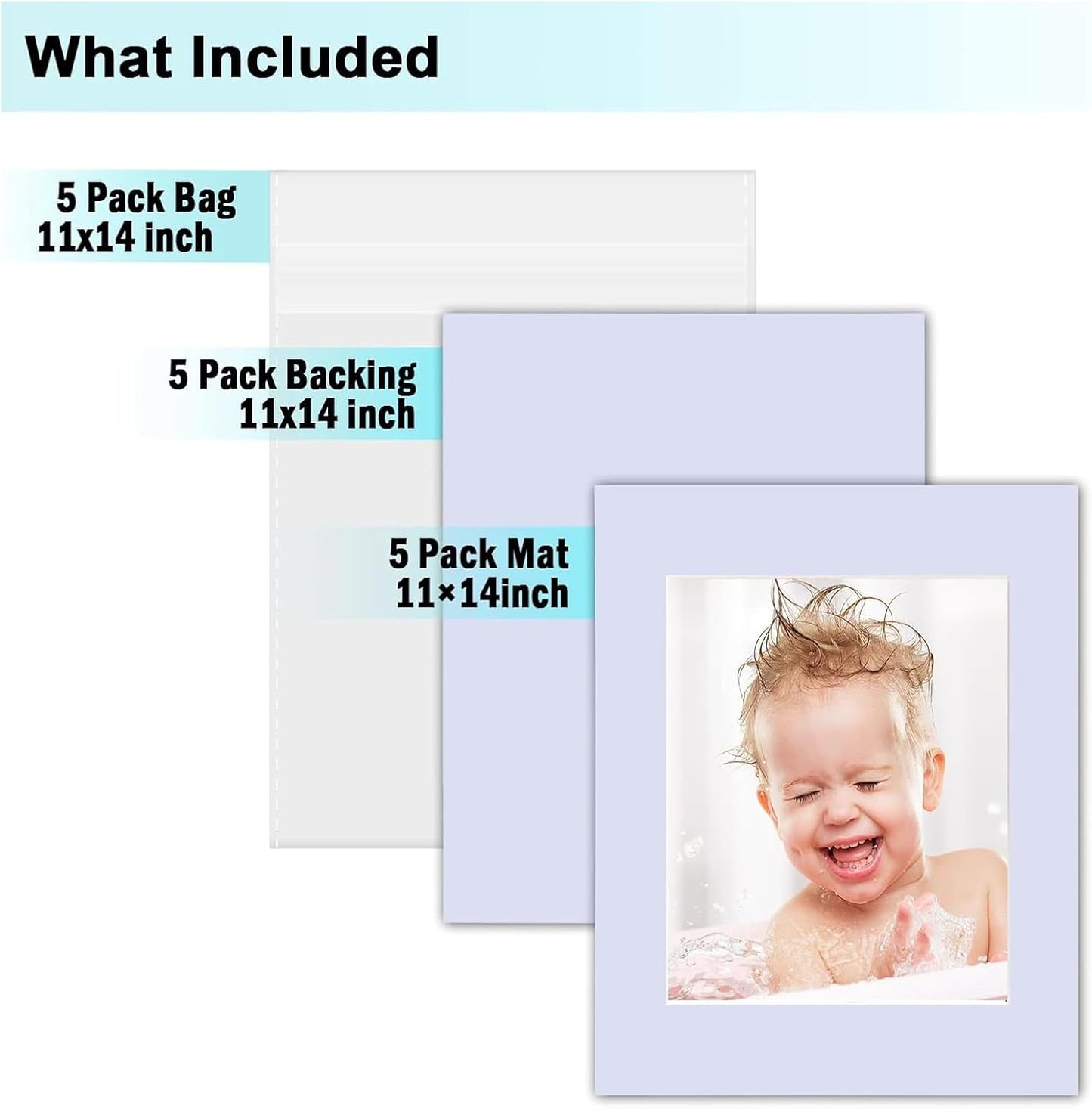 Egofine Pack of 5 White Pre-Cut Mat Board 11x14 Picture Mat for 8x10 Photo with White Core Bevel Cut Mattes Sets. Includes 5 High Premier Acid Free Mats & 5 Backing Board & 5 Clear Bags