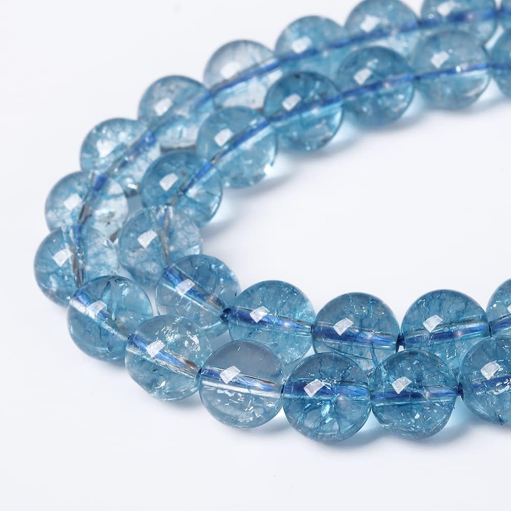 4mm 90pcs Blue Topaz Crystal Quartz Natural Stone Round Loose Beads for Jewelry Making DIY Bracelet Necklace Earrings (Blue Crystal, 4mm)