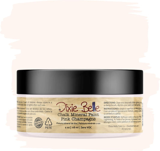 Dixie Belle Paint Company Chalk Finish Furniture Paint - Pink Champagne (4oz) - Matte Pale Pink Chic Chalk Mineral DIY Furniture Paint