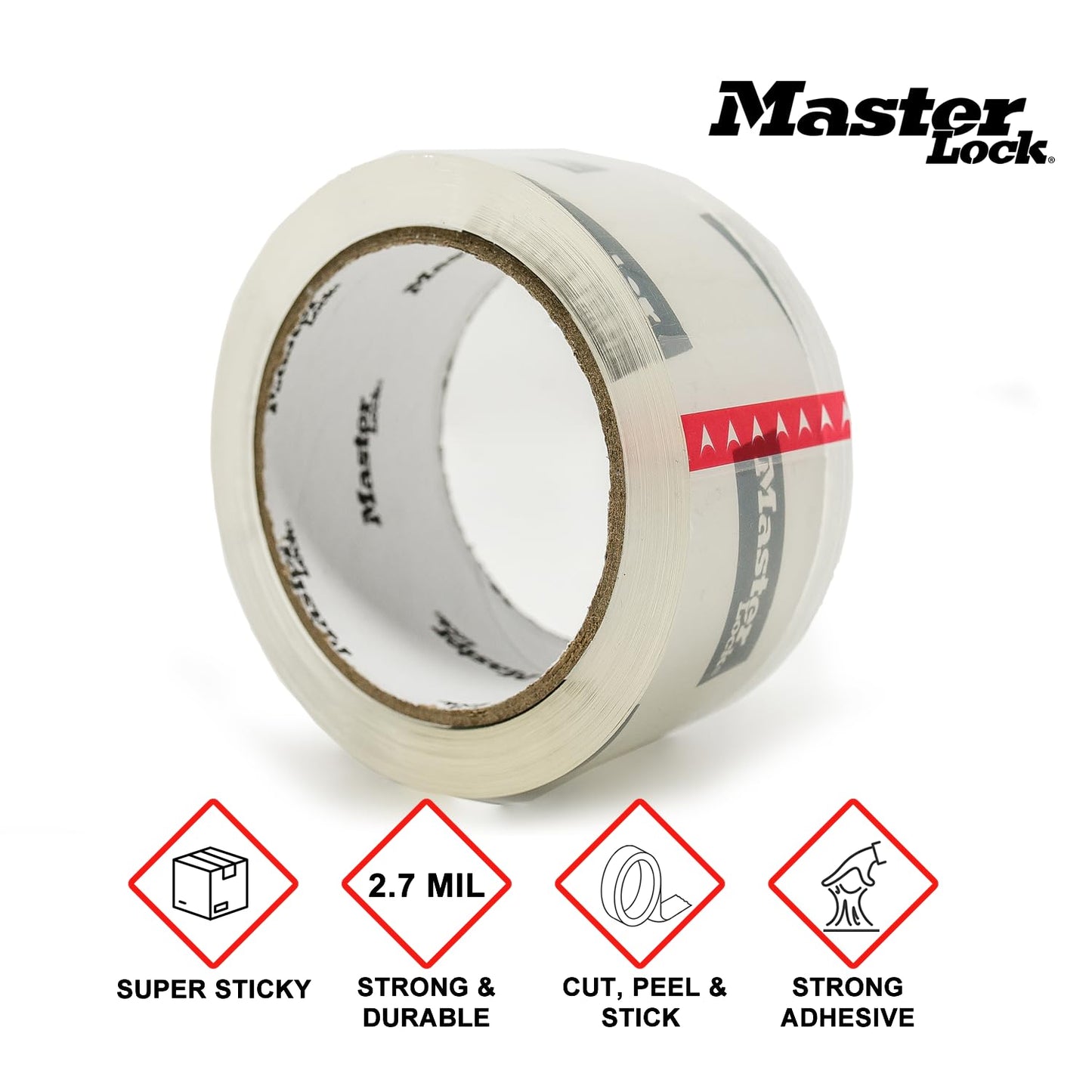 Master Lock Heavy Duty Packing Tape, 2 in x 55 yd, 2.7 Mil Thick Strong Shipping Tape, 6 Clear Tape Rolls