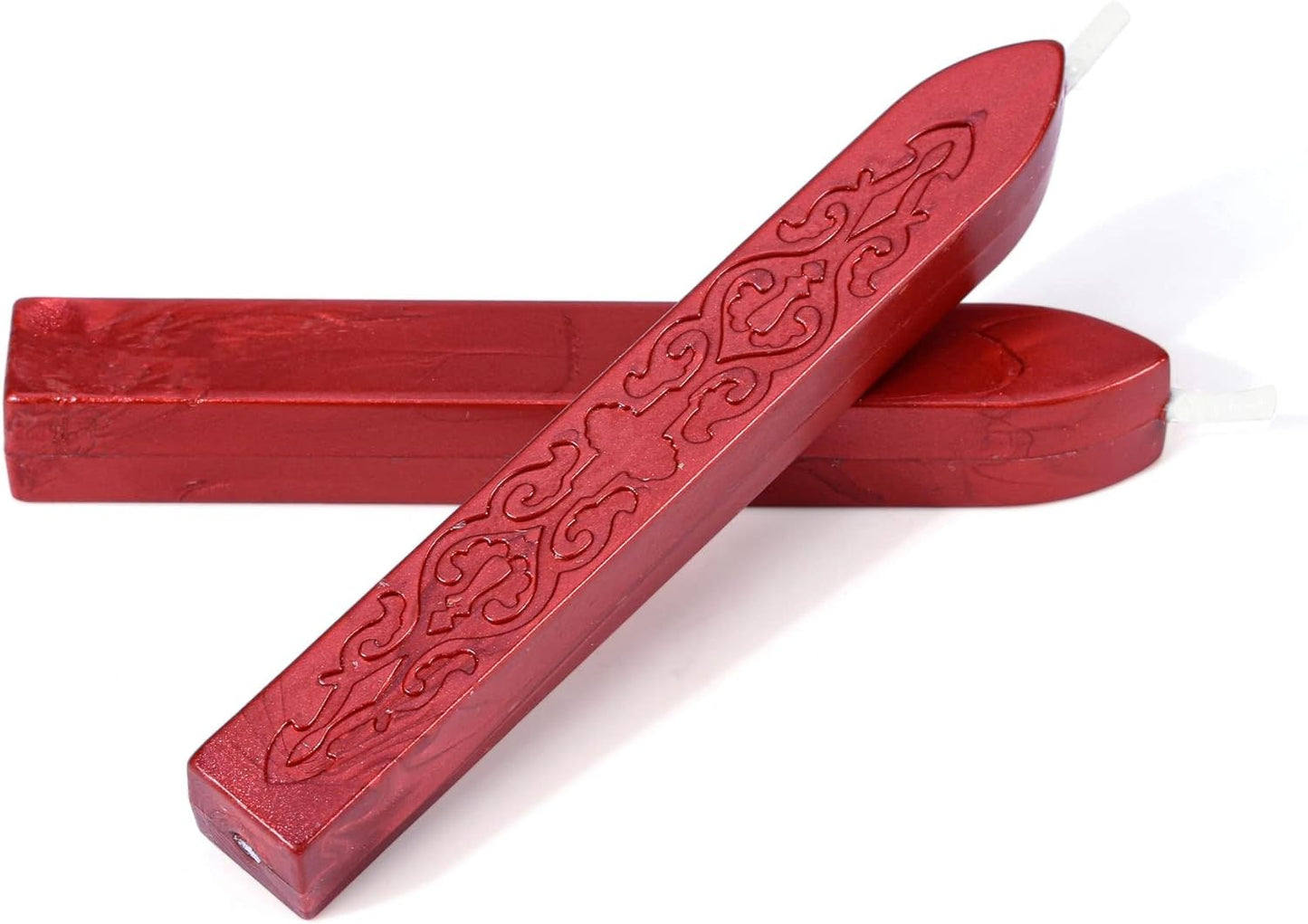 Yoption 5Pcs Sealing Wax Sticks, Vintage Totem Fire Manuscript Flashing Wine Red Wax Seal Sticks with Wicks, Sealing Wax for Wax Seal Stamp