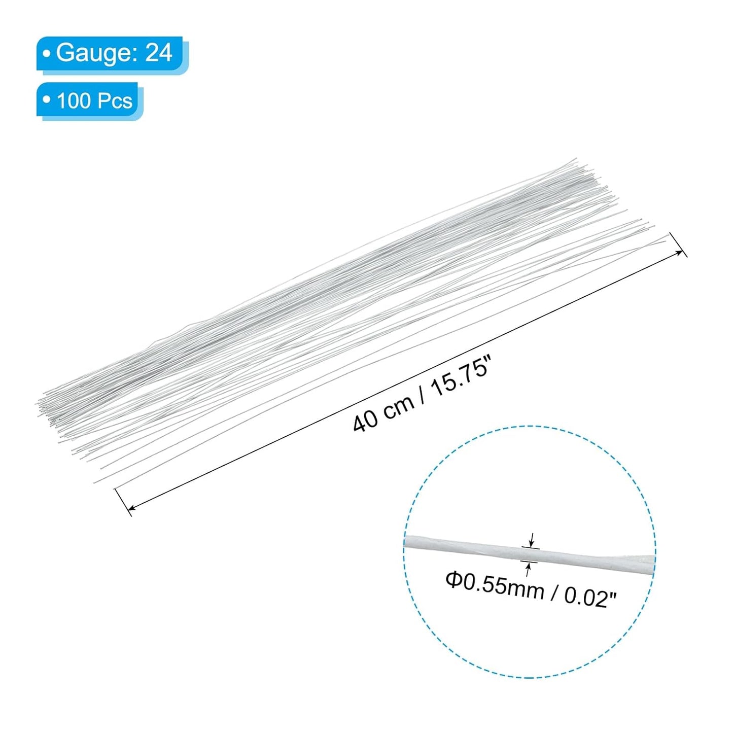PATIKIL 24 Gauge 16" Floral Stem Wire, 100 Pcs Paper Wrapped Iron Artificial Flower Stem Accessories for DIY Bouquet Stem and Craft Decoration, White