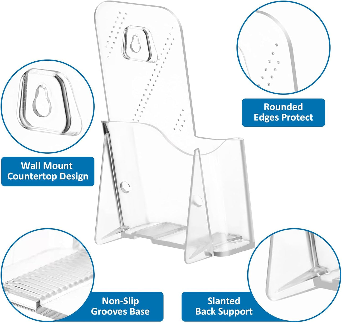 4Pcs Acrylic Brochure Holder, Plastic Trifold 4 Inches Wide Pamphlet Holder Wall Mount/Countertop Organizer for Display Flyer, Booklet, Document, Literature