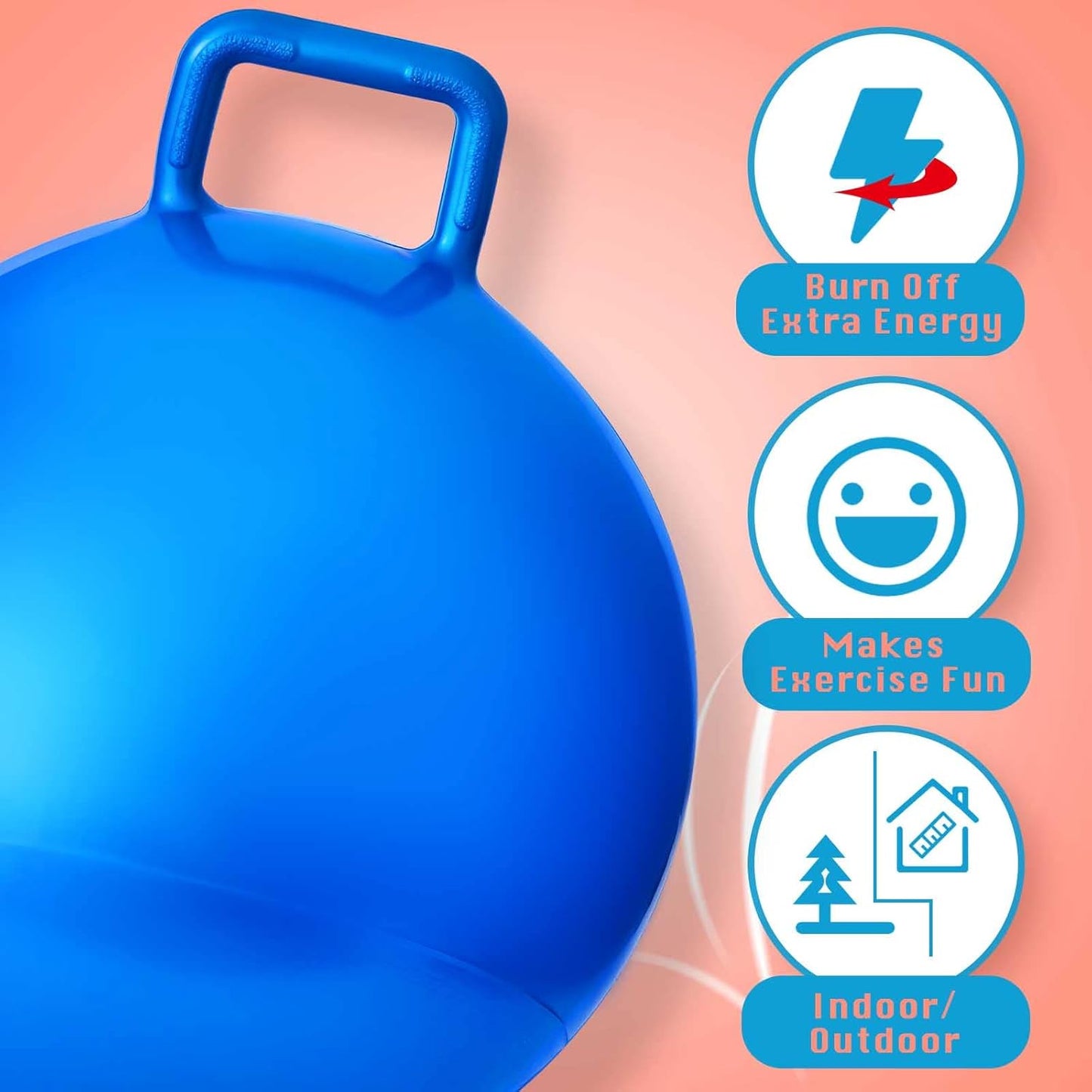 Lewtemi 3 Pcs 15 Inch Bouncing Ball with Handle, Outdoors Hopper Jumping Hopping Ball and Air Pump for Sports Exercise (Red, Blue, Green)