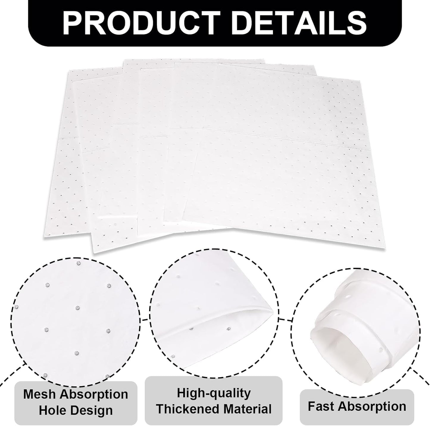 Oil Absorbent Pads, Heavyweight Dimpled Oil Spill Mat for Garage Accessories, Water and Oil Absorbing Pads for Home, Garage, Basement Protection (200 Pcs, White, 15" x 20")