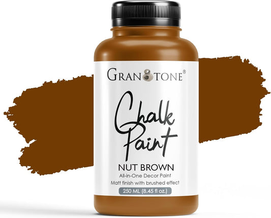 GRANOTONE Chalk Paint for Furniture | Matt-Finish Water-Based Acrylic Paint for Wood, Walls, Metal, Glass, Paper, Fabric Canvas | Maximum Coverage Chalk Paint for Kids & Adults, 250 Ml (NUT BROWN)