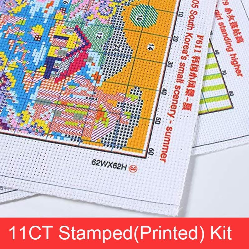 Stitchmelody Stamped Cross Stitch Kits,11CT Printed Pattern DMC Threads Embroidery Set-Happy Couple 22.4''X18.1''