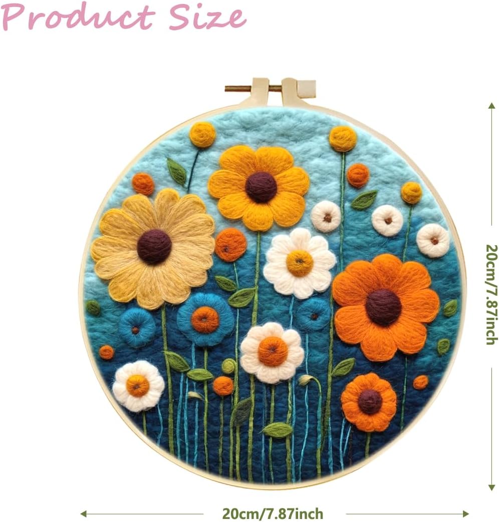 yesJRL Needle Felting Kits Beginners, Natural Landscape DIY Wool Needle Felting Starter Kit, Floral Needle Felt Set with Foam Pad, Felt Cloth and Instructions, Used for Home Decoration (Blue)