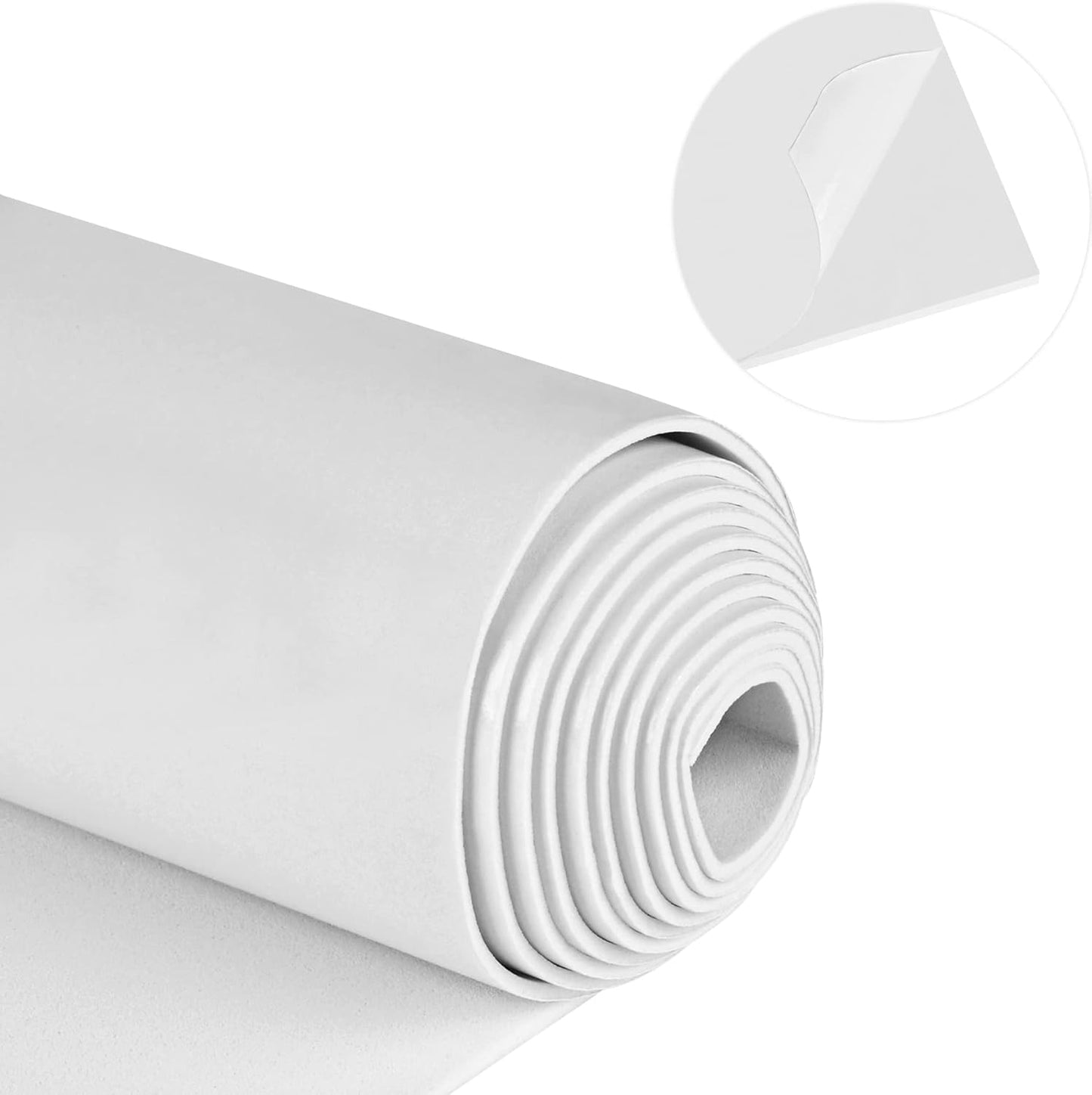 Neoprene Sponge Rubber Foam Sheets with Adhesive Backing, 12" x 60" x 1/16" White Foam Roll Insulation Board Soundproof Neoprene Mat, Great for Cosplay Padding, DIY, Gaskets, Costume, Crafts