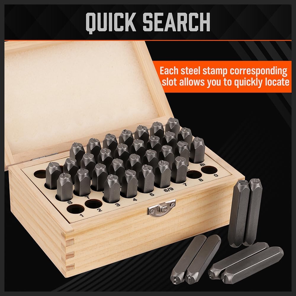 HORUSDY 36-Piece Number and Letter Stamp Set 5/16 (8mm) (A-Z) Punch Perfect for Imprinting Metal Stamping kit, Plastic, Wood, Leather