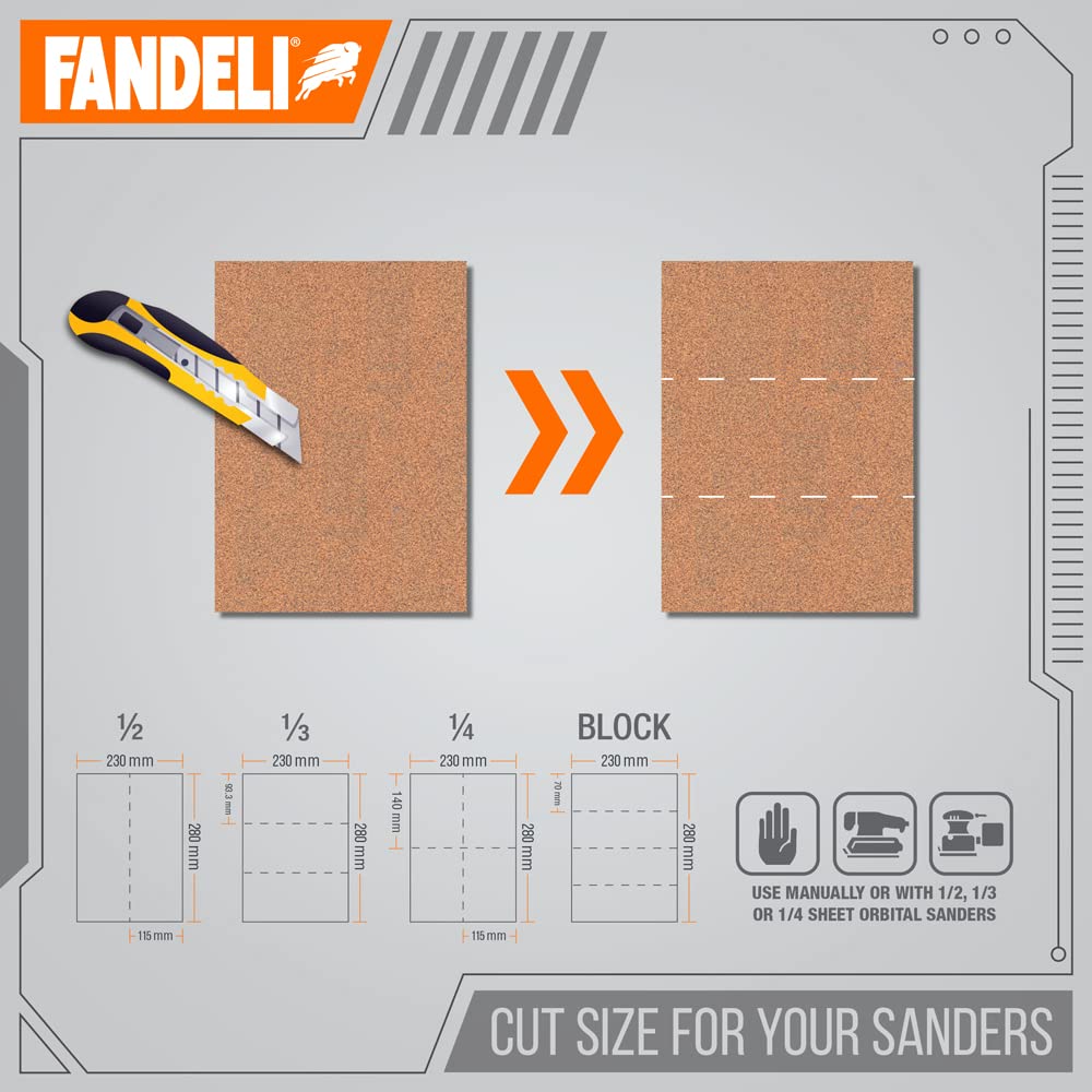Fandeli | Multi-Purpose Sandpaper | 60 Grit | 75 Sheets of 9'' x 11'' | Ideal for Metal and Wood Sandpaper | Wall Sandpaper | Hand Sanding | Orbital Sanders