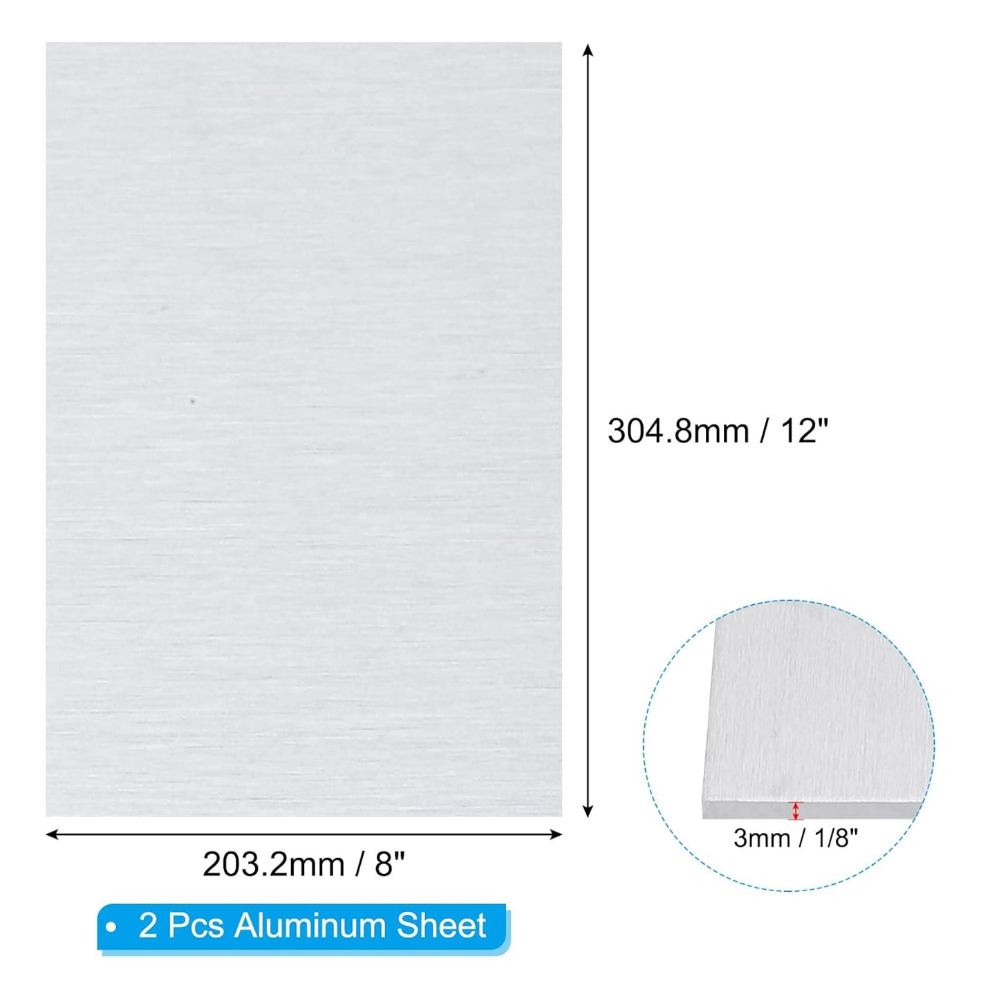 PATIKIL 6061 T651 Aluminum Sheet Metal 12 x 8 x 1/8(0.125") Inch 2Pcs Flat Plain Aluminum Plate Covered Stock with Protective Film, Heat Rectangle 3MM for Lndustry Crafting