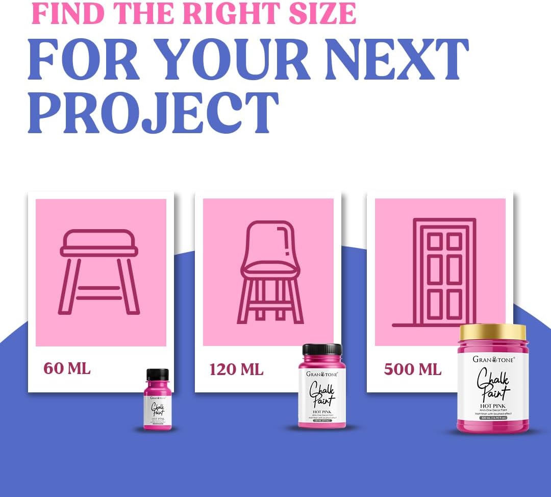 GRANOTONE Chalk Paint for Furniture | Matt-Finish Water-Based Acrylic Paint for Wood, Walls, Metal, Glass, Paper, Fabric Canvas | Maximum Coverage Chalk Paint for Kids & Adults, 500 Ml (HOT PINK)