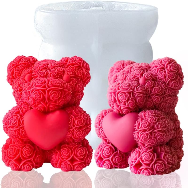 Extra Large Rose Bear Silicone Molds,3D Teddy Bear Candle Making Molds,Epoxy Resin Molds,for DIY Handmade Soaps, Women Gifts,Valentine Gifts, Birthday Gifts,Wedding Gift,Home Decor Crafts