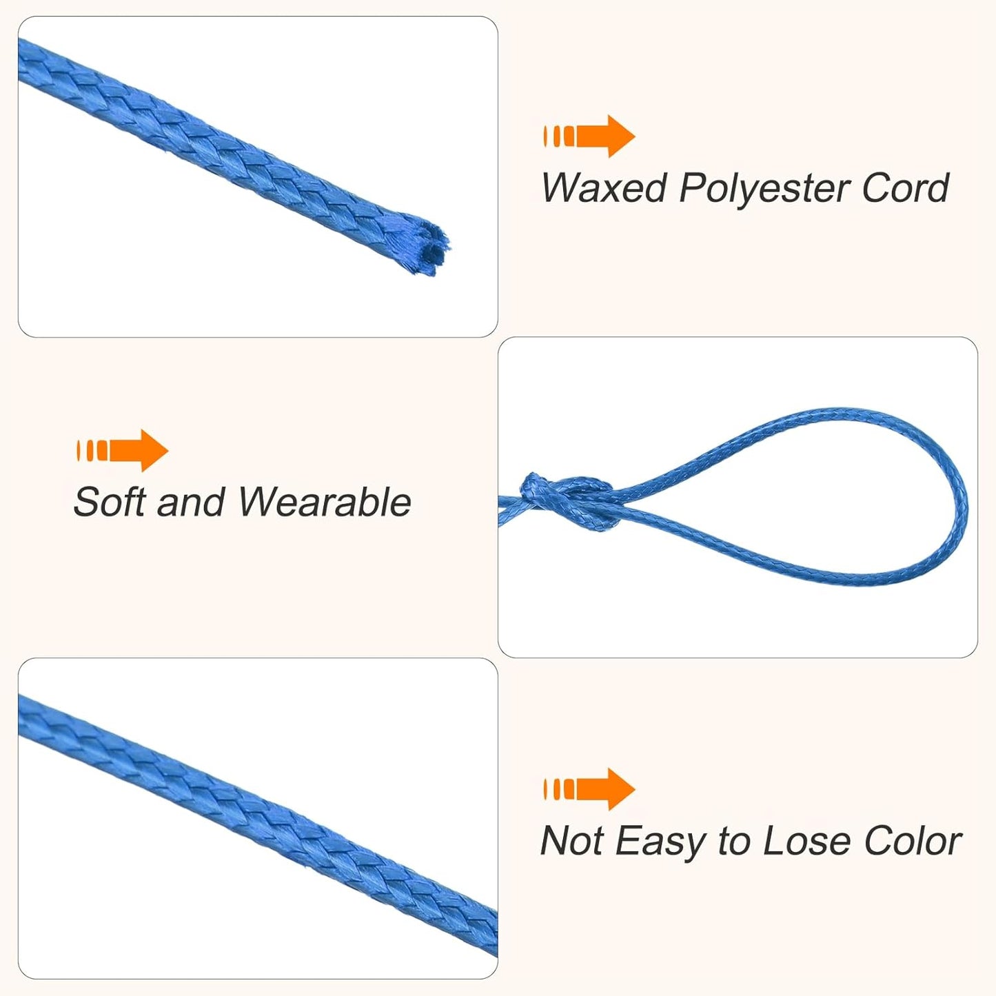 MECCANIXITY Waxed Cord 1mm Waxed Polyester Cord 175 Yard Wax String for Bracelet Making,Necklaces, Beading,Jewelry Making and DIY Crafts(Bright Blue)