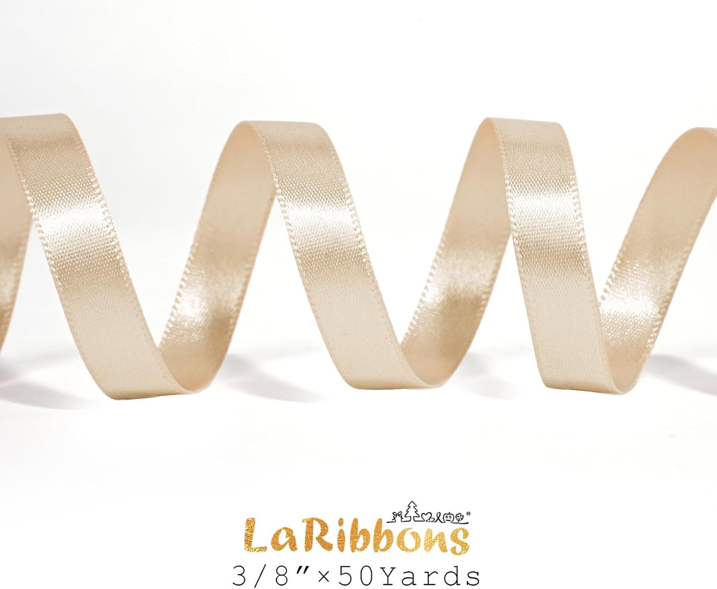 LaRibbons Nude Satin Ribbon 3/8 Inch 50 Yards Thin Luxury Double Faced Ivory Silk Ribbon for Flower Bouquet Crafts Gift Wrapping Wedding Bow Christmas Decoration