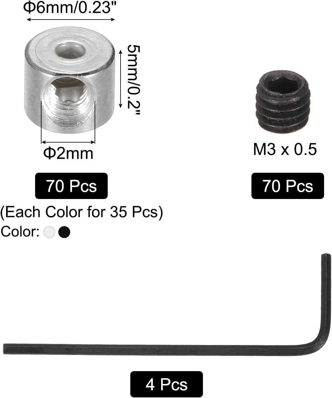 MECCANIXITY 70 Pcs Metal Locking Pin Backs, Locking Pin Keepers Locking Clasp 5mm(H) with 4 Wrench Replacement in Storage Case for Badge, Brooch, Black, Silver Tone