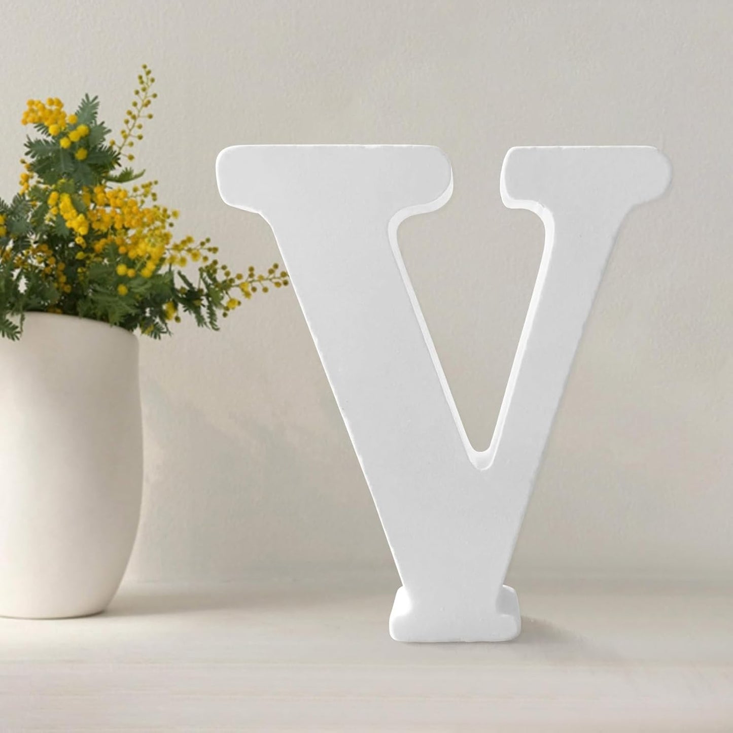 Wood Letters 4.3 Inch, White Unfinished Wood Letters for Graft, Wooden Letters for Wall Decor, Standing Letters for Bedroom, Home, Birthday, Party, DIY Graft (V)