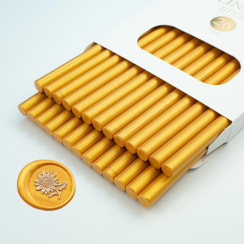 Wax Seal Stick, Ioggtser 26 PCS Gold Mini Glue Gun Wax Seal Stick for Wax Seal Stamp, Sealing Wax Sticks for Wedding Invitations, Cards, Envelopes