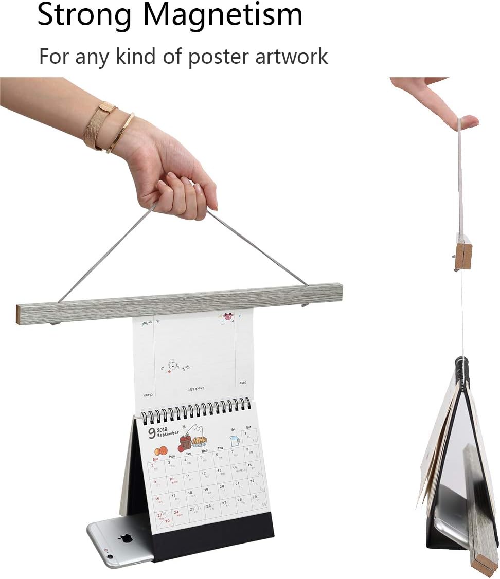 Ywlake Magnetic Poster Hanger, 10x10 10x32 10x20 Poster Frame Wood Wooden Magnet Print Posters Dowel Scroll Hanger Hangers Hanging Kit for Walls Map Canvas Artwork (Grey, 10")