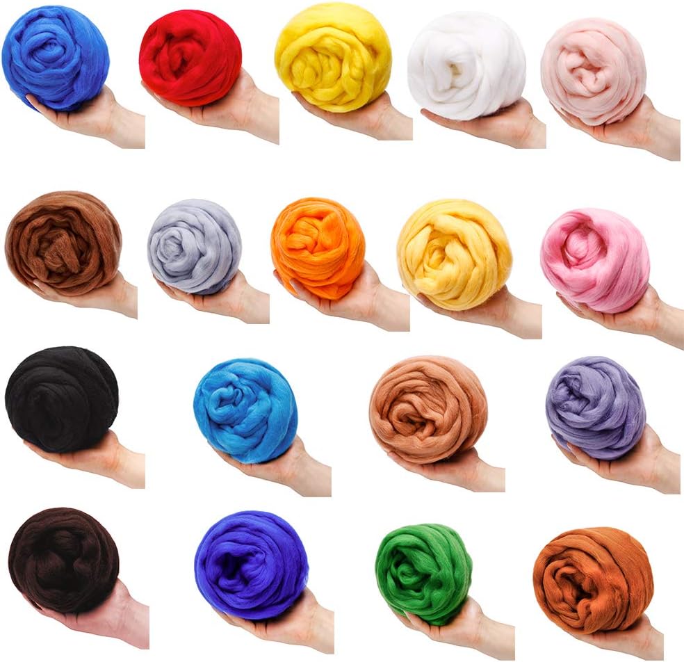 3.53oz Wool Roving Yarn, Wool Felting Supplies, Pure Wool, Chunky Yarn, Spinning Wool Roving for Needle Felting Wet Felting DIY Hand Spinning (Blue)