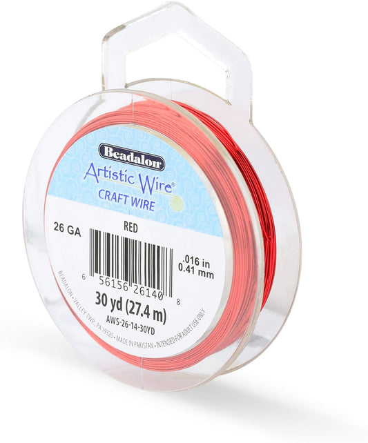 Artistic Wire, 26 Gauge Tarnish Resistant Colored Copper Craft Wire, Red, 30 yd