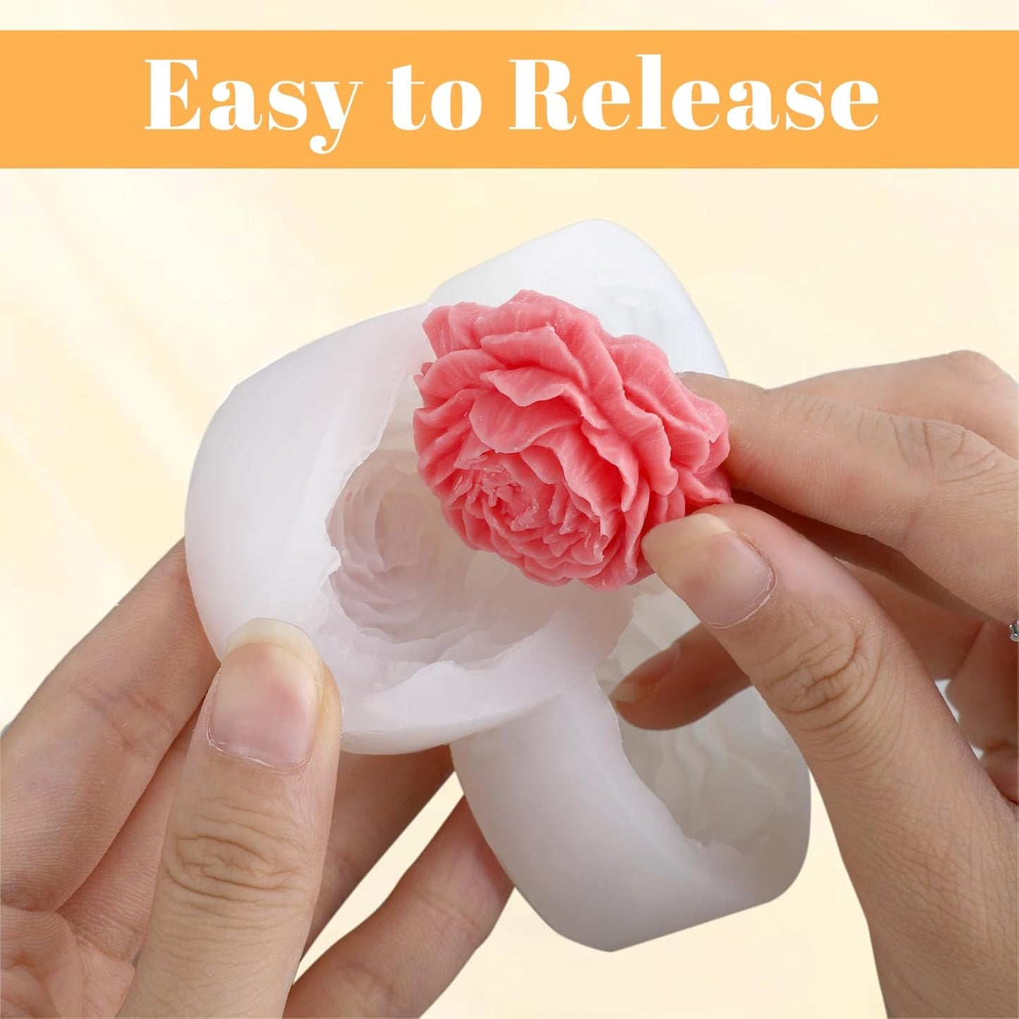 3 Cavity Peony Candle Molds, Silicone Flower Molds for Candles Crafts Casting, 3D Round Candle Making Soap Molds for Epoxy Resin Wax, DIY Handmade Gifts Clay Pop Flower Silicone Mold Home Decoration