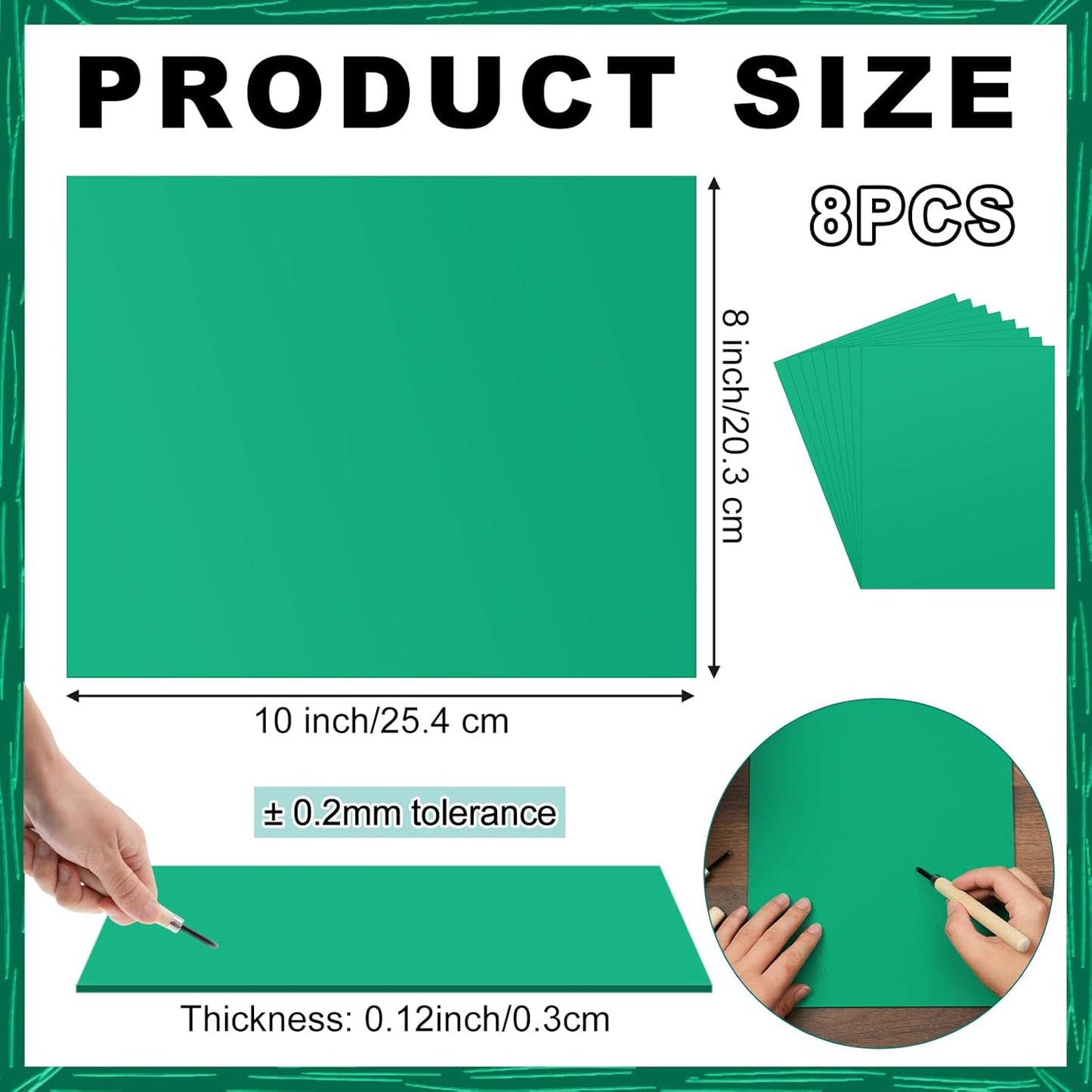 Yeaqee 8 Pcs 8 x 10 Inch Linoleum Block Rubber Carving Block Soft Linocut Blocks Large Linoleum Sheet Unmounted Lino Plates for Engraving Art Project Printmaking Artist Studio Supplies, Green