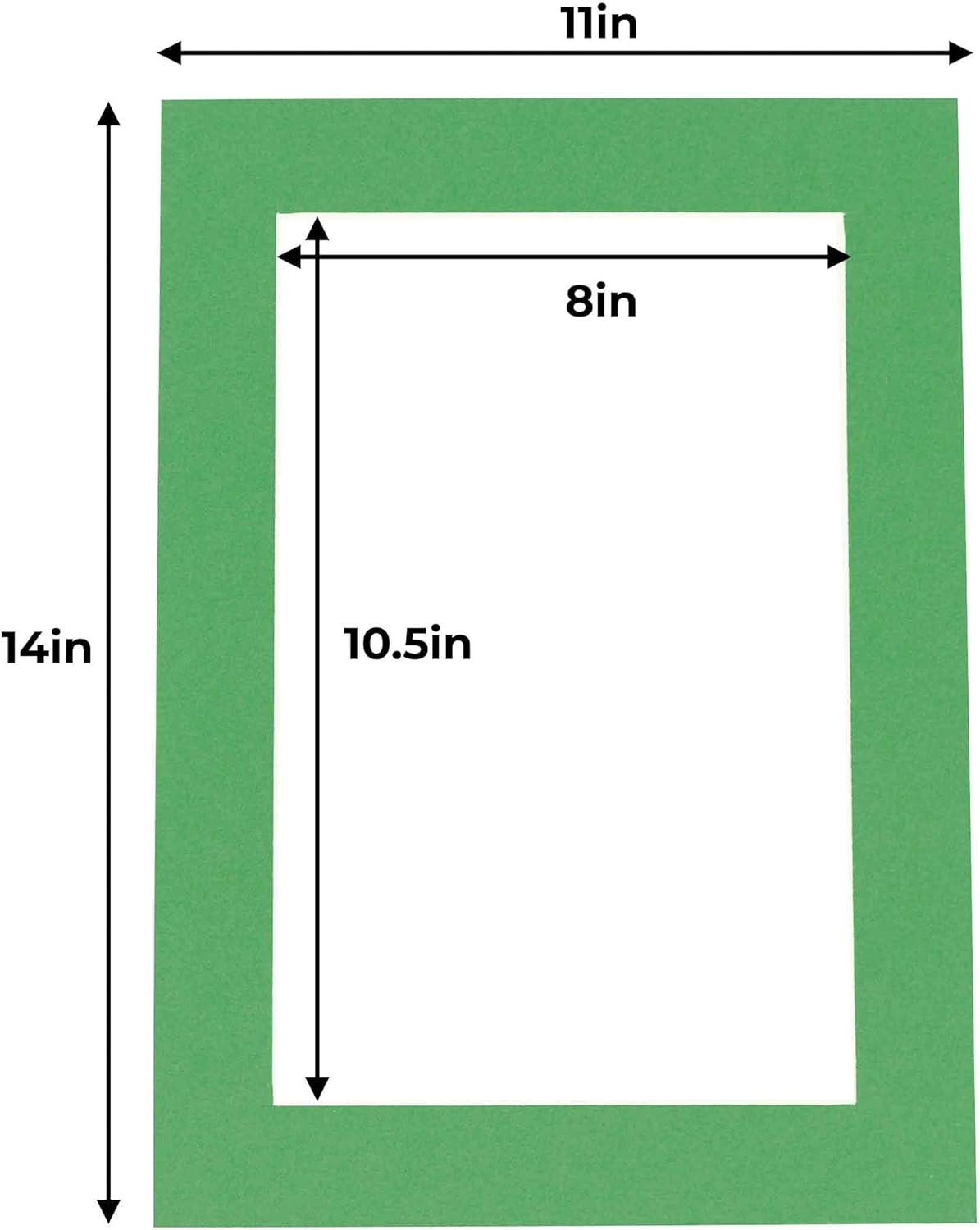 11x14 Mat for 8.5x11 Photo - Precut Bright Green Picture Matboard for Frames 11 x 14 Inches - Bevel Cut to Display Art 8.5 x 11 Inches - Acid Free Pack of 10 MATS with Backing Boards & Clear Bags