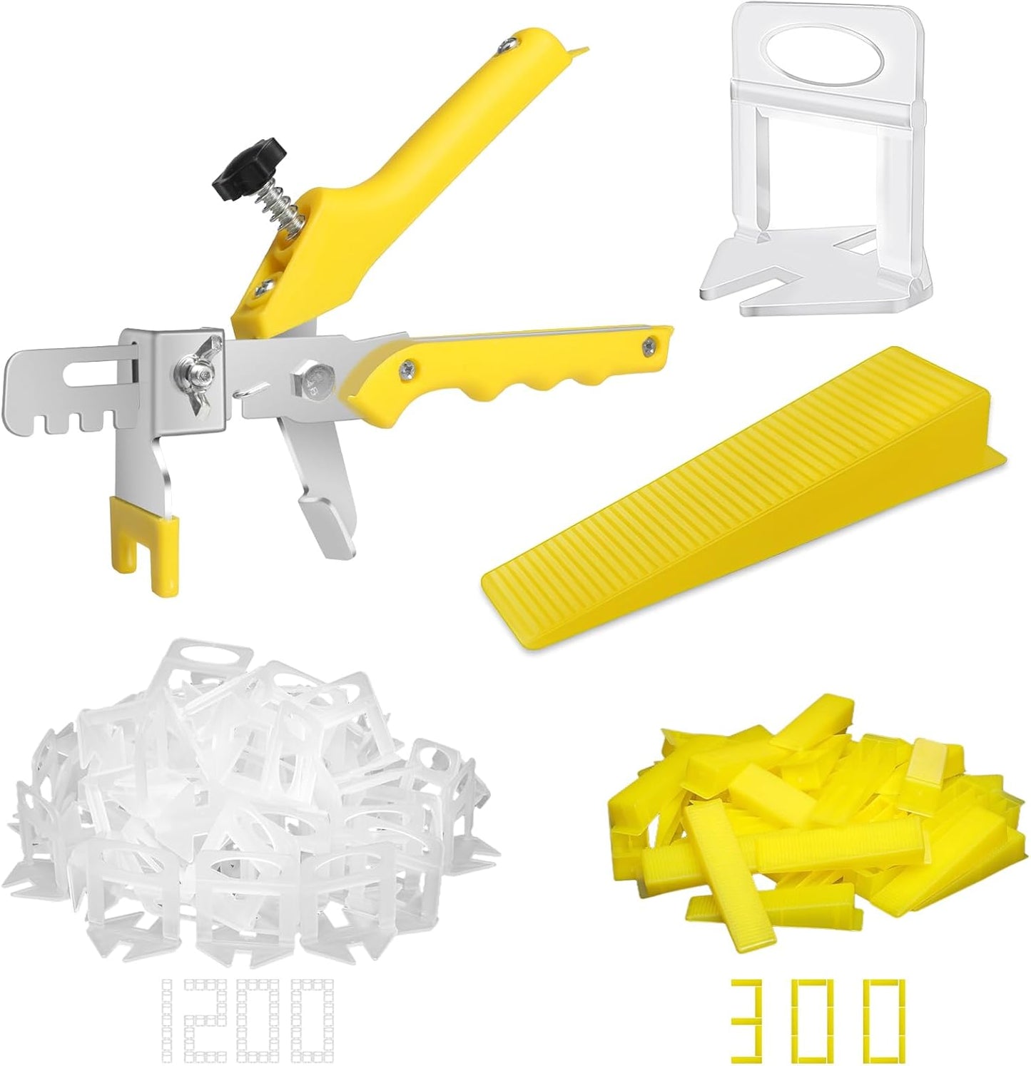 DGSL Tile Leveling System with Plier - 1200-Piece Spacers Clips and 300-Piece Reusable Wedges Tools Set for Stone Installation 1/16 Inch