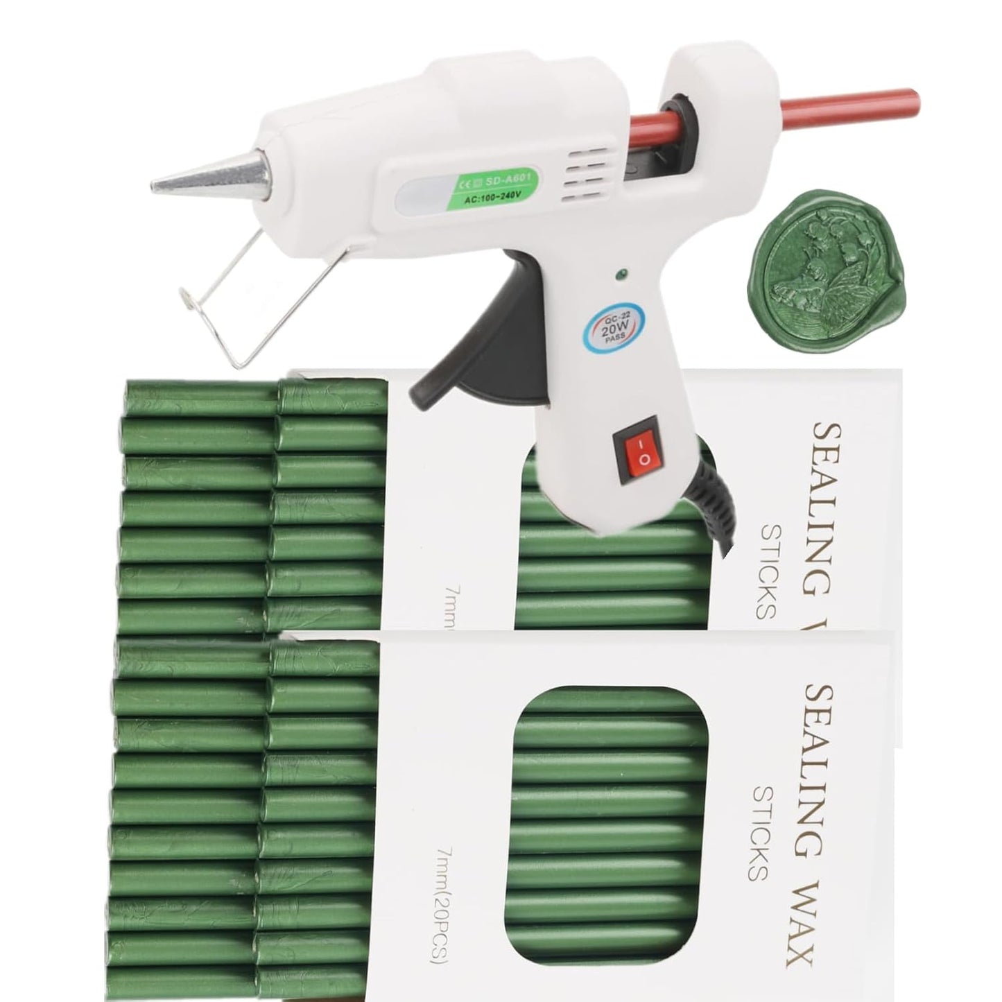 Wax Seal Sticks, ONWINPOR 40Pcs Pine Greenn Wax Sealing Sticks with 0.28'' Glue Gun, Glue Gun Wax Seal Sticks Set Great for Wax Seal Stamp, Wedding Invitations, Envelopes (40, Pine Green)