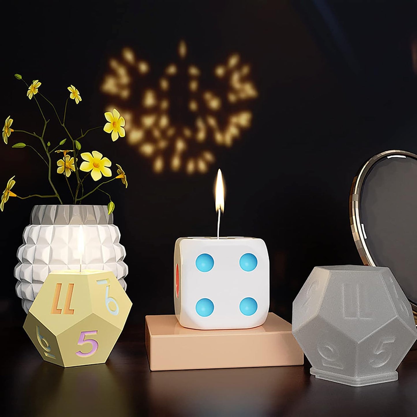 4 Pack Resin Mold Set - 4 Inch Dice, Triangle, Pentagon, 3D Candle & Chocolate Mold for Resin Candle & Soap Making