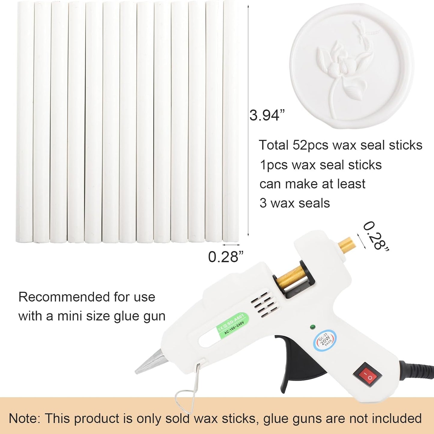 52pcs White Sealing Wax Sticks for Seal Stamp, Premium Glue Gun Sticks for Envelope Letter, Wedding Invitation Craft Adhesive, Great Gift Ideas (Mini Size)