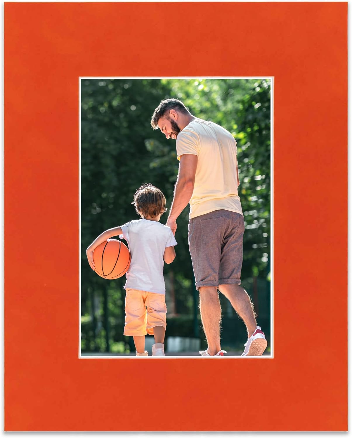 Pack of Ten Acid Free 8x10 Mats Bevel Cut for 6x8 Photos - Orange Suede Precut Matboards With Backing Boards and Self Seal Photo Mat Bags For Pictures, Photos, Framing - 4-ply Thickness